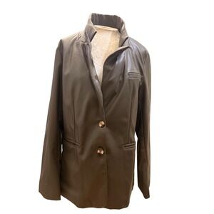 Stoosh Women Olive Green Faux Leather Blazer Jacket JKJR2826 Size XL NEW